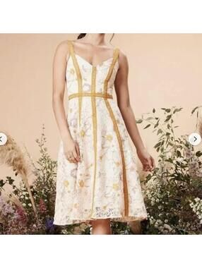 Dress The Population Cream & Yellow Floral Lace Midi Fairy Dress XS